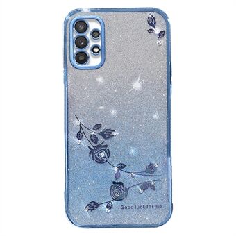 Samsung Galaxy A52 4G / A52s 5G / A52 5G tekojalokivi Decor Gradient Glitter Powder TPU Cover kukkakuvioinen puhelinkotelo