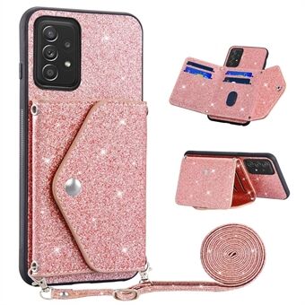 Samsung Galaxy A52 4G / 5G / A52s 5G korttitelineen Kickstand puhelimen suojus Glitter Nahkapäällysteinen TPU-kotelo