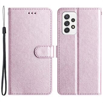 Samsung Galaxy A52 4G / 5G / A52s 5G PU Nahkainen Flip Stand Cover Silkki Texture puhelimen lompakkokotelo käsihihnalla