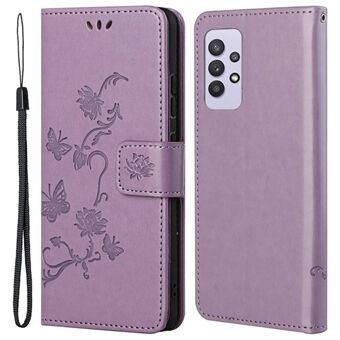 Jälki Butterfly Flower Nahkainen lompakkoteline Stand Samsung Galaxy A32 4G:lle