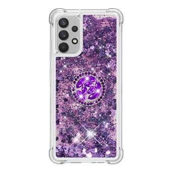 Glitter Liquid Sparkle Kelluva Shiny Quicksand Finger Ring Kickstand Kirkas Pehmeä TPU-suojus Samsung Galaxy A32 4G:lle (EU-versio)