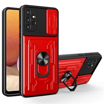 Samsung Galaxy A32 4G (EU-versio) liukukameran suojus PC + TPU Scratch korttipidike paikka Ring Kickstand Design Hybrid Case