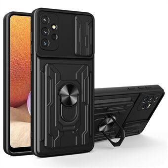 Samsung Galaxy A32 4G (EU-versio) liukukameran suojus PC + TPU Scratch korttipidike paikka Ring Kickstand Design Hybrid Case