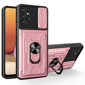 Samsung Galaxy A32 4G (EU-versio) liukukameran suojus PC + TPU Scratch korttipidike paikka Ring Kickstand Design Hybrid Case