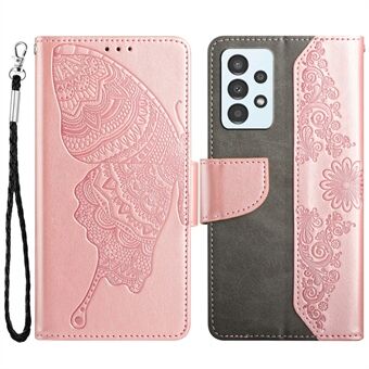 Iskunkestävä lompakkopuhelinkotelo Samsung Galaxy A32 4G (EU-versio) Scratch Folio Flip Cover Butterfly Flower -painettu puhelinsuoja Stand