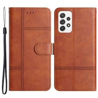 Samsung Galaxy A32 4G (EU-versio) PU-nahkainen Business Case Lines painettu Stand Folio Flip Lompakon kansi hihnalla