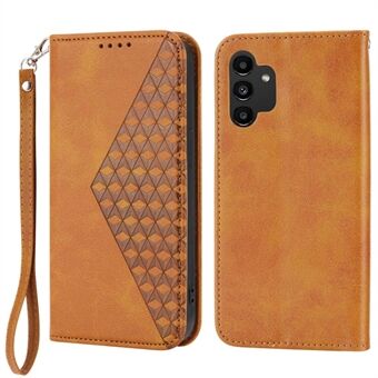 Samsung Galaxy A32 4G (EU-versio) Calf Texture -lompakkojalustalle Rhombus Stand suojus hihnalla