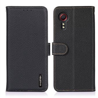 KHAZNEH Samsung Galaxy Xcover 5 Wallet Design Litchi Texture -päällyskerros aitoa nahkaa Shell matkapuhelimen Stand - musta