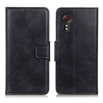 Folio Flip Wallet Design Crazy Horse Texture PU-nahkainen Stand suojakuori Samsung Galaxy Xcover 5:lle - musta