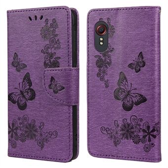 Imprint Butterfly Flower -nahkainen lompakkokotelo Stand Samsung Galaxy Xcover 5:lle