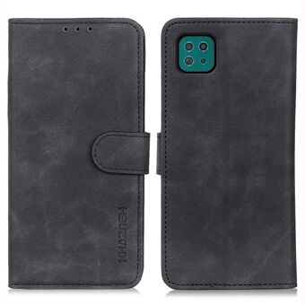 KHAZNEH Wallet Design Retro Grain Style PU-nahkakotelo Stand Samsung Galaxy A22 5G (EU-versio) - musta