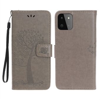 Owl Tree Pattern Print Stand lompakkokotelo Samsung Galaxy A22 5G:lle (EU-versio)