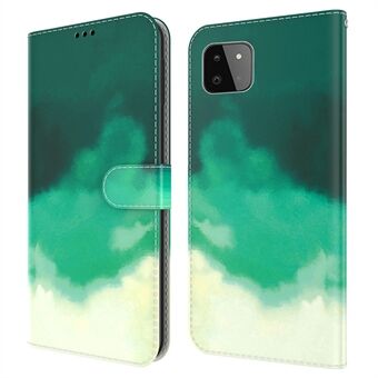 Tyylikäs akvarelli PU-nahkainen Stand Design puhelimen suojakuori Samsung Galaxy A22 5G:lle (EU-versio)