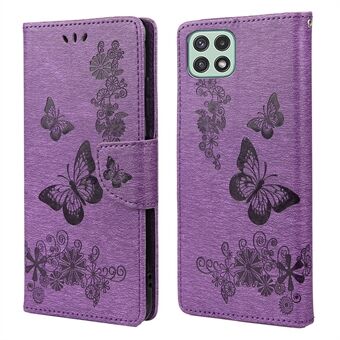 Butterfly Flower -painettu PU-nahkalompakko Magneettinen Flip Folio TPU pehmeä puskurin suojus Samsung Galaxy A22 5G:lle (EU-versio)