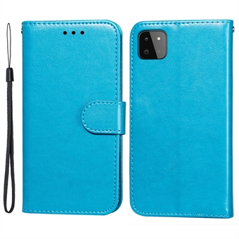 Yksivärinen Stand Nahkainen lompakkopuhelinkotelo hihnalla Samsung Galaxy A22 5G:lle (EU-versio)