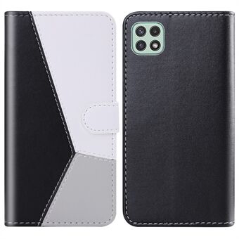 Kolmivärinen Splicing Wallet Stand Täyssuojaus Nahkainen puhelinkotelo Samsung Galaxy A22 5G:lle (EU-versio)