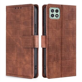 Iskunkestävä Stand Design Crocodile Texture Wallet Nahkakotelo Puhelimen suojakuori Samsung Galaxy A22 5G:lle (EU-versio)