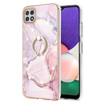 Helmattu design galvanoitu joustava TPU-kuori IML IMD marmorikuvioinen puhelinkotelo jalustalla Samsung Galaxy A22 5G:lle (EU-versio)