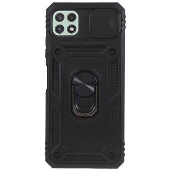 Samsung Galaxy A22 5G (EU-versio) Liukuva kamerakansi Kickstand Design puhelinkotelo PC+TPU Iskunkestävä takakansi, jossa sisäinen korttipidiketoiminto