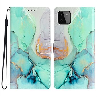 Samsung Galaxy A22 5G (EU-versio) PU-nahalle magneettisuljinkuviotulostus puhelinkuoren Stand Toiminto Lompakkotyylinen läppäsuojus hihnalla