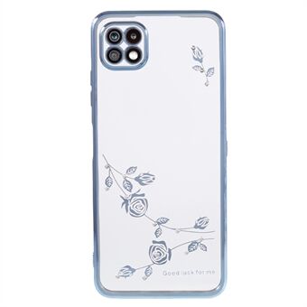 Samsung Galaxy A22 5G (EU-versio) -puhelimen kuori, kukkakuvioinen galvanointikuori, tekojalokivi Decor TPU -puhelinkotelo