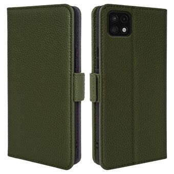 Samsung Galaxy A22 5G (EU-versio) Litchi Texture Stand Case -puhelimelle Aito lehmännahkainen puhelimen lompakkokotelo