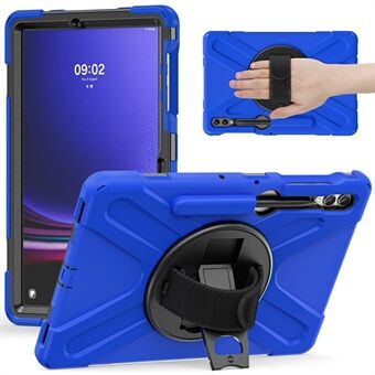 Samsung Galaxy Tab S7+ / S8+ / S9+ / S7 FE -näytölle tarkoitettu rannehihna tablettikotelo, jossa on naarmuja estävä PC+Silicone Kickstand -suojakuori