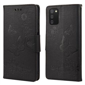 Imprint Butterfly Flower -nahkainen lompakkokotelo Stand Samsung Galaxy A03s:lle (166,5 x 75,98 x 9,14 mm)