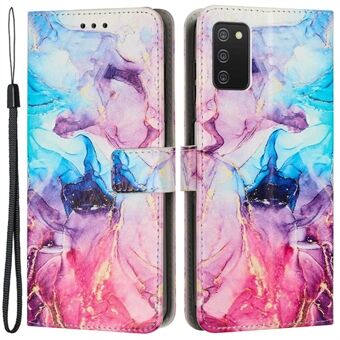 Samsung Galaxy A03sille (166,5 x 75,98 x 9,14 mm) TPU + PU-nahka Kaksoiskerroksinen suojakuori, jossa marmori-kuvioitu painatus, jalustatoiminto ja lompakkotyylinen puhelinkotelo.