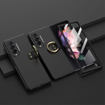 GKK Metal Finger Ring Holder Design Karkaistu lasi + Kova PC-puhelinkotelo Samsung Galaxy Z Fold3 5G:lle