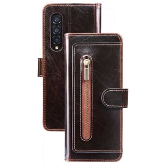 Samsung Galaxy Z Fold3 5G Waxy Texture vetoketjutasku PU-nahkakotelo Stand Folio Flip puhelimen kansi