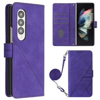 YB Imprinting Series-2 Samsung Galaxy Z Fold3 5G PU-nahkaiselle yrityspuhelinkotelolle painettu linjoja Folio Stand Lompakon kansi olkahihnalla