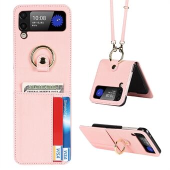 Samsung Galaxy Z Flip3 5G Lanyard Design Cross Texture Card -kotelolle Nahkainen puhelinkotelo Ring