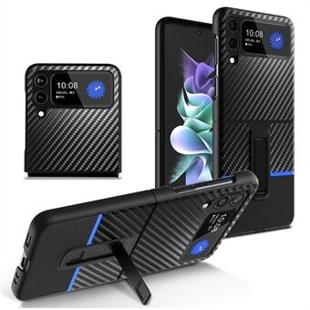 Samsung Galaxy Z Flip3 5G Contrast Color Carbon Fiber Texture Kickstand PC + nahkainen puhelinkotelo