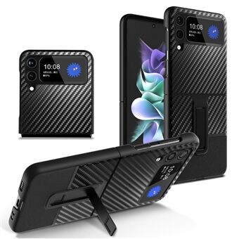 Samsung Galaxy Z Flip3 5G Contrast Color Carbon Fiber Texture Kickstand PC + nahkainen puhelinkotelo