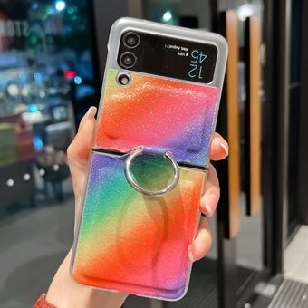Samsung Galaxy Z Flip3 5G Rainbow Gradient Color Sparkling Glitter -puhelimen kotelolle Ring PU-nahkapäällysteinen PC-suojus