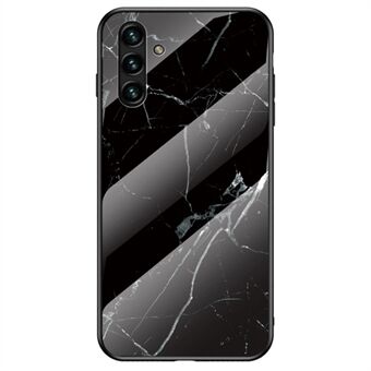 Marmorikuvioinen Tyylikäs ohut kevyt Scratch pehmeä TPU-kehys PC ja karkaistu lasi taustakuori Samsung Galaxy A13 5G:lle