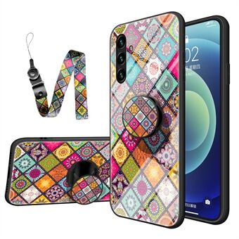 Sisäänrakennettu metallilevy, putoamisen estävä, liukumaton TPU + PC + lasihybridipuhelinkotelon tukitelineen kansi kaulanauhalla Samsung Galaxy A13 5G:lle