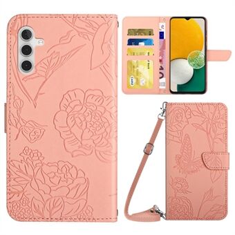 Painatus Butterfly Flower -puhelinkotelo Samsung Galaxy A13 5G / A04s 4G (164,7 x 76,7 x 9,1 mm), olkahihna, Scratch PU-nahkainen Stand , ihokosketussuoja