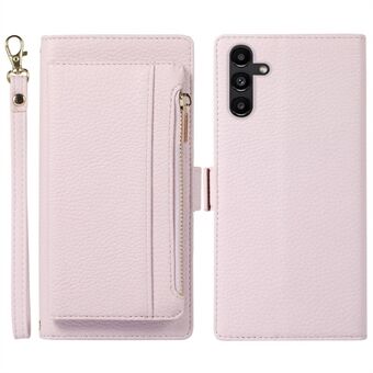 Samsung Galaxy A13 5G / A04s 4G (164,7 x 76,7 x 9,1 mm) magneettiselle irrotettavalle puhelinkotelolle Litchi Texture PU-nahkainen vetoketjutasku Lompakkotelineen Stand hihnalla