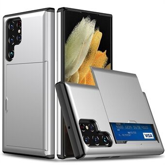 Liukuva korttipidike putoamisen estävä, hyvin suojattu Smooth PC + TPU-hybridipuhelinkotelo Samsung Galaxy S22 Ultra 5G:lle