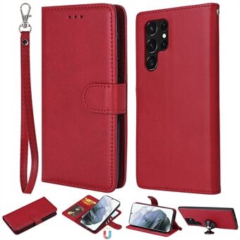 KT Leather Series-3 Irrotettava 2-in-1 Design puhelinkuori Samsung Galaxy S22 Ultra 5G, PU- Stand Magneettinen iskunkestävä suojakuori hihnalla