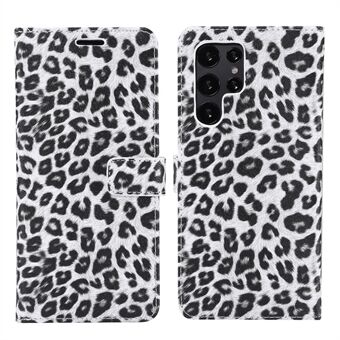 Samsung Galaxy S22 Ultra 5G Stand Lompakko Design Scratch Leopard Texture Nahkakotelo Puhelimen suojakuori