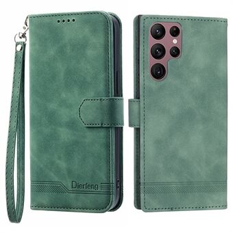 DIERFENG DF-03 Stand Wallet -puhelinkotelo Samsung Galaxy S22 Ultra 5G -puhelimelle, PU nahkalinjat painettu matkapuhelimen kansi