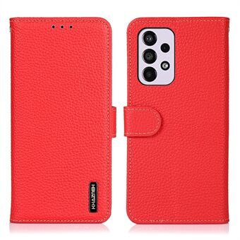 KHAZNEH Litchi Texture -puhelimen kuoren yläkerros aitoa nahkaa törmäyksenestoinen lompakko Magneettisesti suljettava läppäsuojus Stand Samsung Galaxy A33 5G:lle