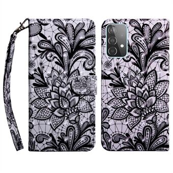 PU-nahkainen 3D-kuviotulostus Magneettinen lompakkokotelo Stand Toiminto Flip Folio Cover hihnalla Samsung Galaxy A33 5G:lle