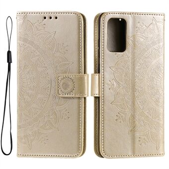 Samsung Galaxy A33 5G:lle painettu Mandala Flower PU-nahkainen puhelinkotelo Stand Design Flip Cover hihnalla