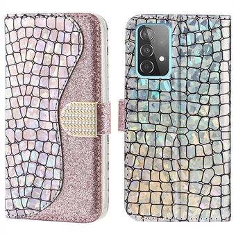 Crocodile Texture Glittery Powder Splicing PU Nahka Stand Lompakko Puhelinkotelon Suoja Samsung Galaxy A33 5G