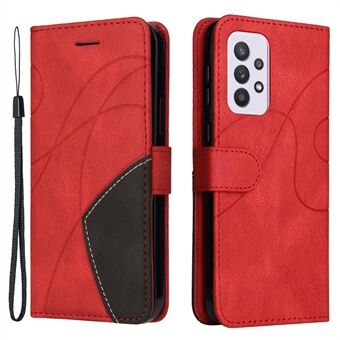 KT Leather Series-1 Kaksivärinen liitosmuotoilu PU-nahkainen Stand Matkapuhelimen suojakuori käsihihnalla Samsung Galaxy A33 5G:lle