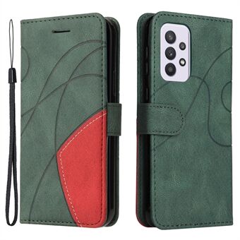 KT Leather Series-1 Kaksivärinen liitosmuotoilu PU-nahkainen Stand Matkapuhelimen suojakuori käsihihnalla Samsung Galaxy A33 5G:lle